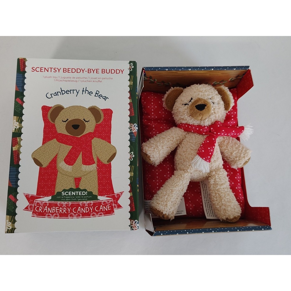 Scentsy Cranberry Candy Cane Beddy-Bye Buddy Teddy Bear - NEW